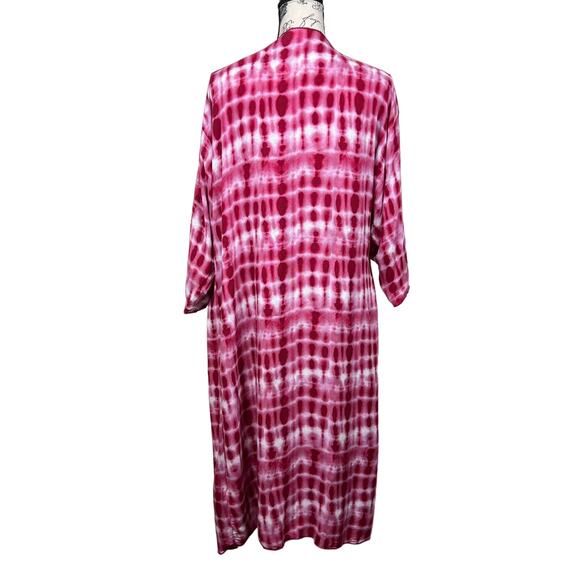 LulaRoe women Medium Shirley Pink White Tie Dyed Kimono Cardigan Jacket Bohemian - Picture 2 of 12